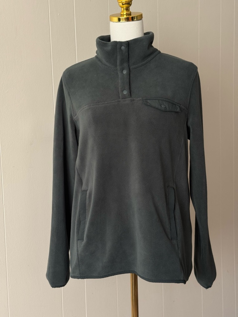 Army green Fleece Snap Pullover